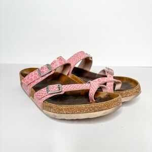 Birkenstock Mayari Pink Sparkle Snakeskin Double Strap Sandals Size 40 9 Women’s
